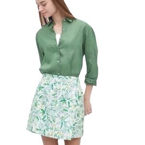 Ellen Tracy Women’s M Green Tropical Floral Leaves Linen Blend SKORT NWT Casual